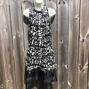 Anthropologie 0 Silk Saja Ombré Dress Sleeveless Cream Gray Black Midi Keyhole